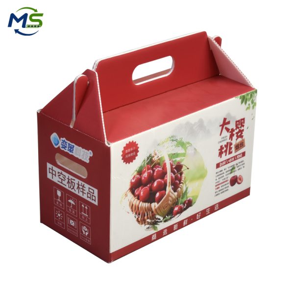 1 Eco Reusable Corflute Fruit Carry Box With Handle Waterproof PP Hollow Sheet Cherry Gift Packaging Carton