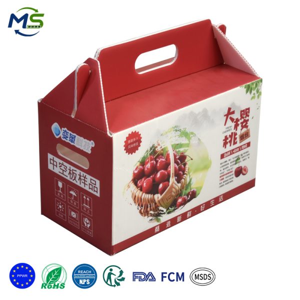 1 拷贝 Eco Reusable Corflute Fruit Carry Box With Handle Waterproof PP Hollow Sheet Cherry Gift Packaging Carton