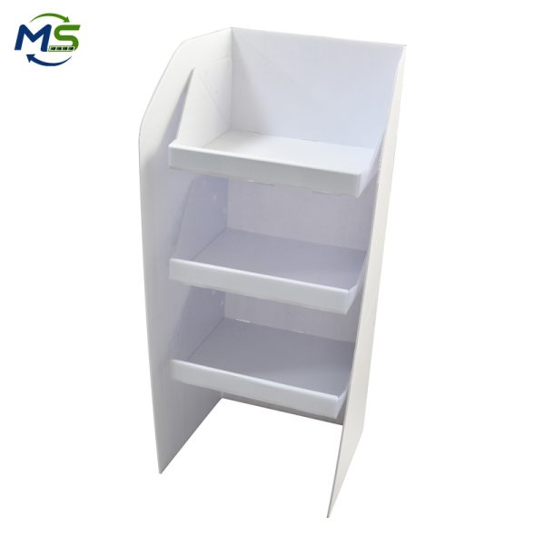 DSC_9312 Custom 3-Tier PP Corrugated Plastic Display Stand Lightweight Coroplast Retail Floor Rack for Supermarket & Promotional Use