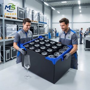 Champagne turnover box (1) Eco Friendly PP Plastic Glass Storage Container with Insert Dividers for Rental Event Tableware