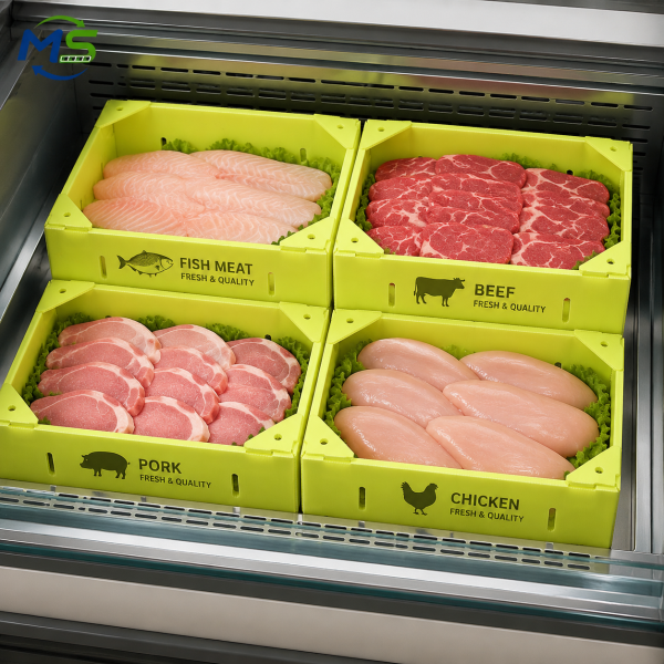 PP Corrugated Plastic Meat Crate Food Grade Waterproof Storage Box for Beef Processing and Cold Chain Transport