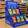 ChatGPT Image 2026年6月29日 16_30_00 Custom Printed PP Corrugated Plastic Countertop Snack Display Stand, 2-Tier Retail POP Display Rack for Supermarket Chips & Food Promotion