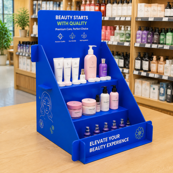 ChatGPT Image 2026年6月29日 16_43_31 Custom Printed PP Corrugated Plastic Countertop Snack Display Stand, 2-Tier Retail POP Display Rack for Supermarket Chips & Food Promotion