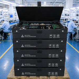 ChatGPT Image 2026年7月1日 14_08_21 ESD Safe PP Hollow Board Electronic Component Box, Stackable Anti-Static Coroplast Container for Circuit Board Storage