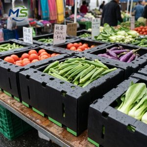 Breathable PP Hollow Board Vegetable Circulation Box Black Corrugated Plastic Crate for Farm to Market Fresh Veggie Transport
