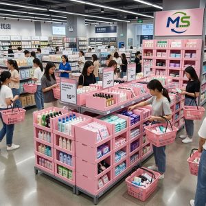 PP Corrugated Picking Box (1) Stackable Pink PP Corrugated Plastic Picking Box, Slant Front Hollow Board Crate for Skincare Products Supermarket Display