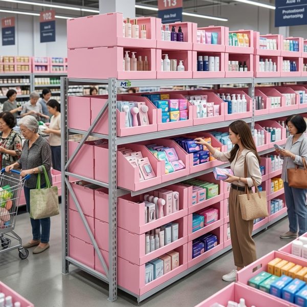 PP Corrugated Picking Box Stackable Pink PP Corrugated Plastic Picking Box, Slant Front Hollow Board Crate for Skincare Products Supermarket Display