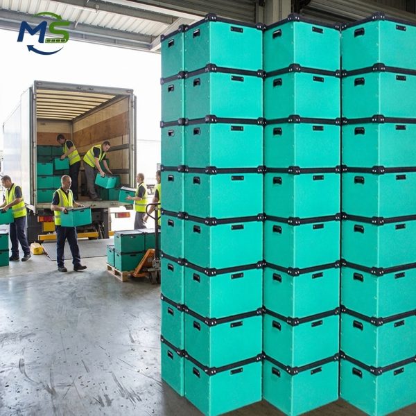 Durable Reinforced Edge PP Hollow Board Circulation Box Stackable Green Plastic Transit Crate for Warehouse & Truck Delivery