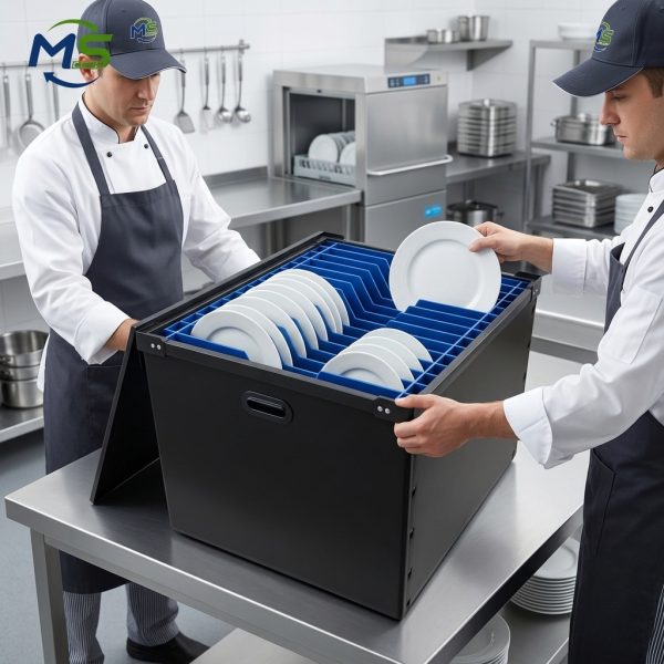 Eco Friendly PP Plastic Glass Storage Container with Insert Dividers for Rental Event Tableware